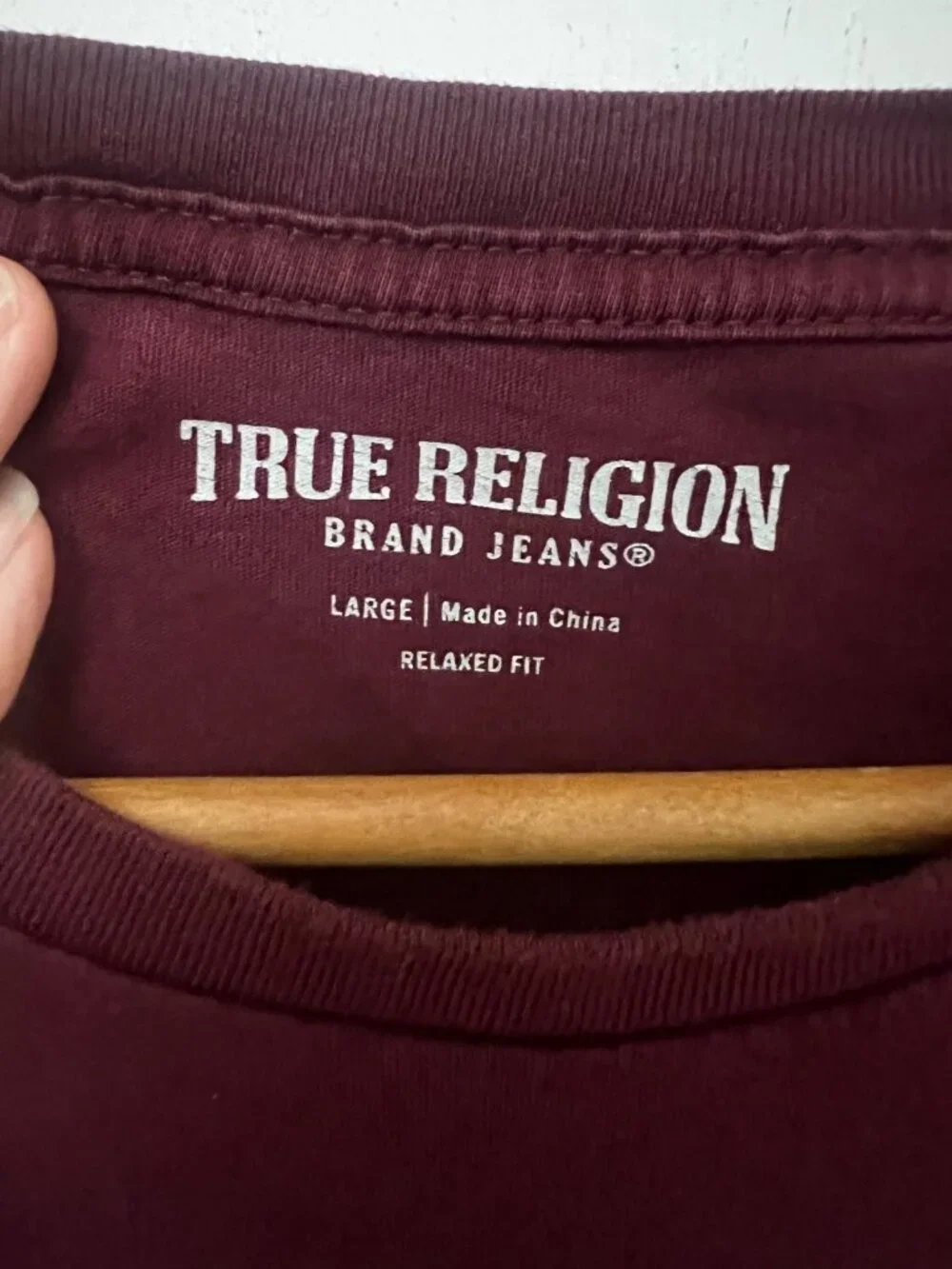 True Religion Brand Jeans Mens Burgundy L T-shirt Buddha Playing Guitar Graphic